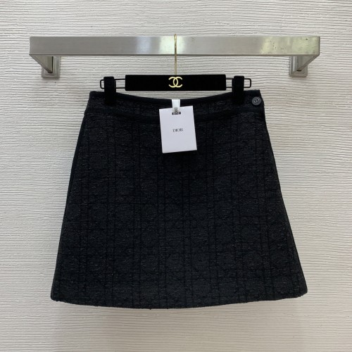 디올 깅엄체크 믹스 원단 하이웨스트 A라인 스커트