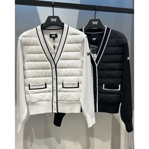 PXG 여성 다운 니트 믹스 슬림핏 보온 재킷