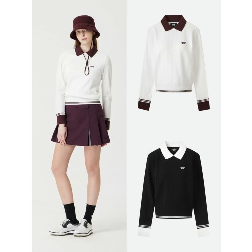 PXG 여성 25FW 카라 배색 니트 풀오버