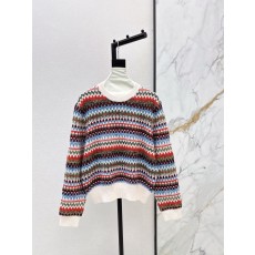로로피아나 26SS 여성 페어아일 자카드 라운드 니트