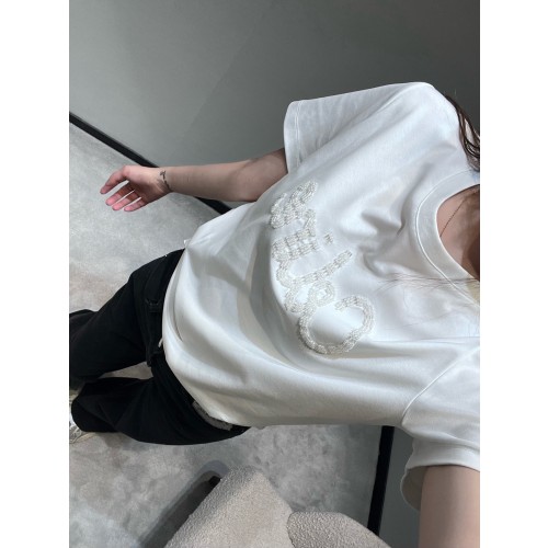 셀린느 26SS 여성 레터링 자수 반팔 티셔츠