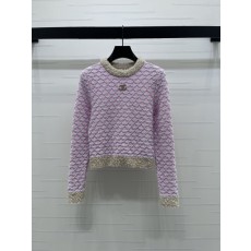 샤넬 26SS 여성 배색 라운드넥 니트 상의