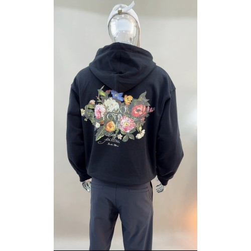 우영미 25FW 블랙 플라워 백로고 후드티셔츠