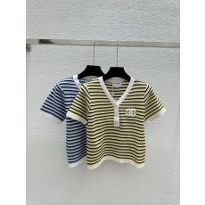 샤넬  26SS 스트라이프 브이넥 니트 반팔