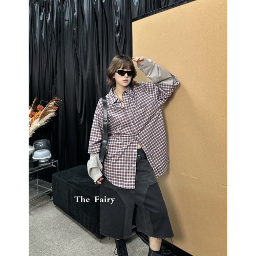 발렌시아가 롱 슬리브 레이어드 체크 셔츠